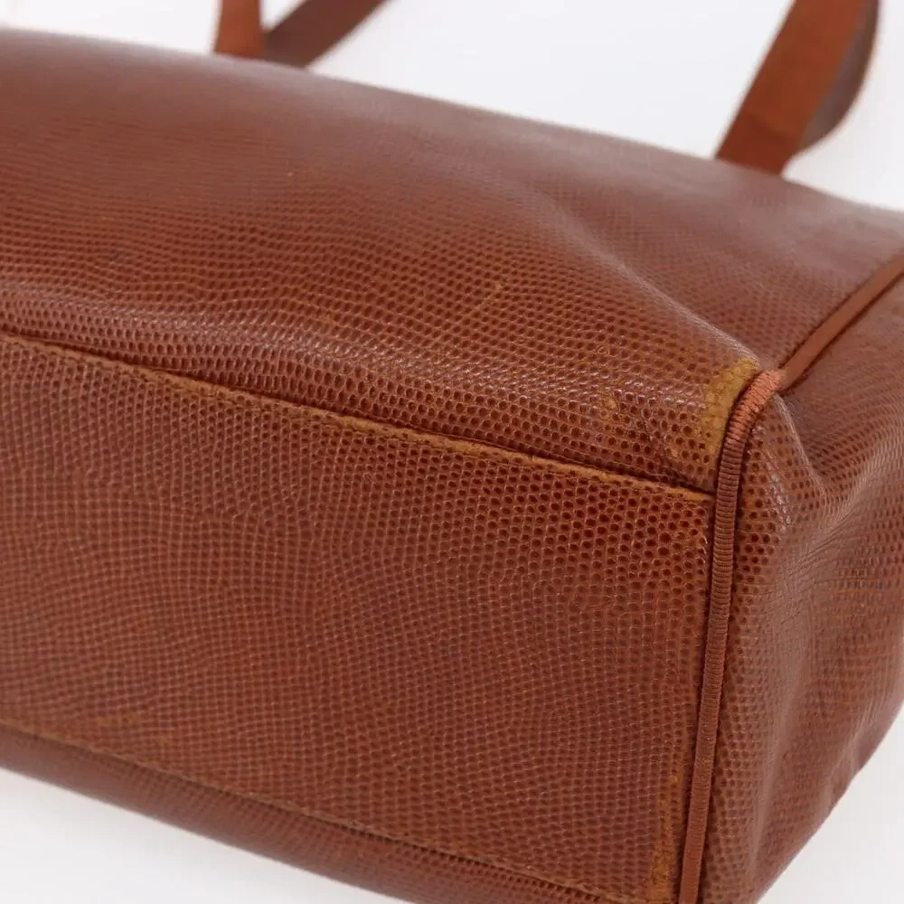 Salvatore Ferragamo Leather Embossing Vara Tote Bag Brown